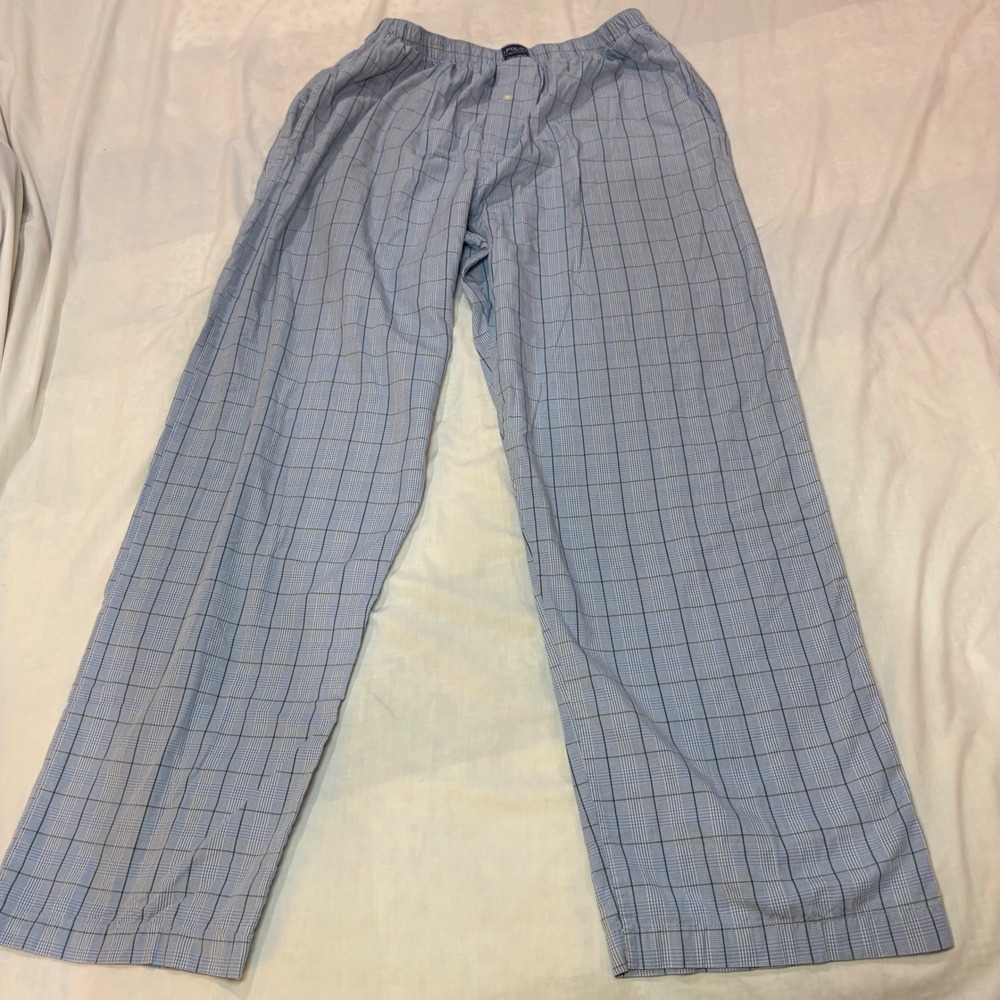 Polo Ralph Lauren Mens Blue Plaid Cotton Pajama Sleep Pants Size M 32-34